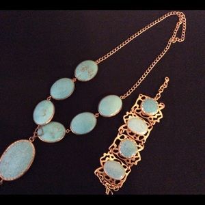 NWOT Turquoise Necklace and Bracelet w/Gold trim